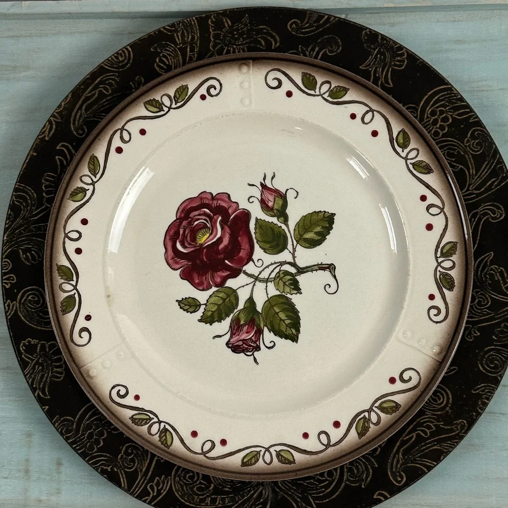 PIER 1 charger plates in burnished brown with gold embossing - Set of 6